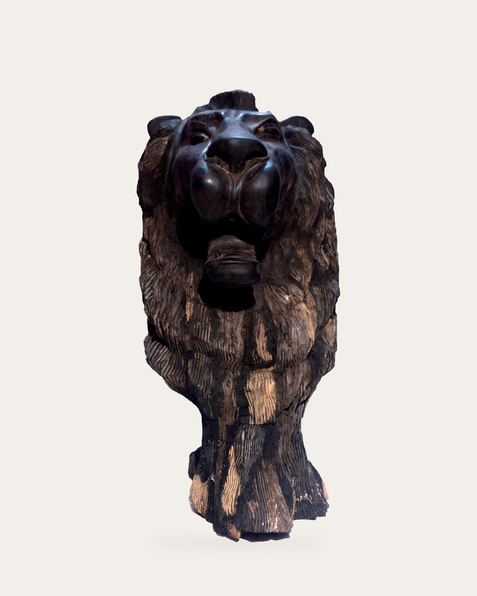 Ebony Lion Head, hand-carved sculpture, Museum Private